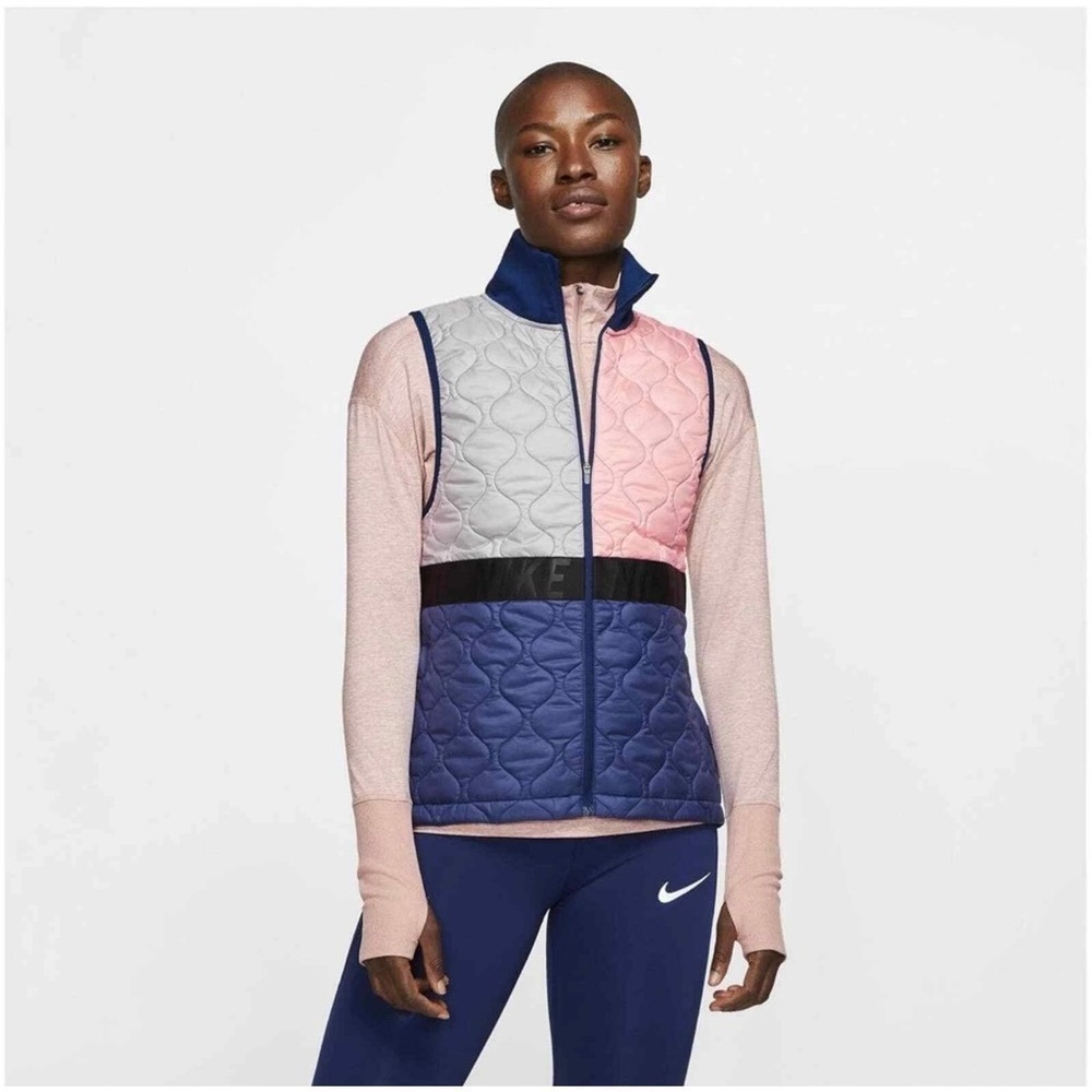 Nike Aerolayer Color Block Running Vest Quilted Blue Pink Athletic Size XS